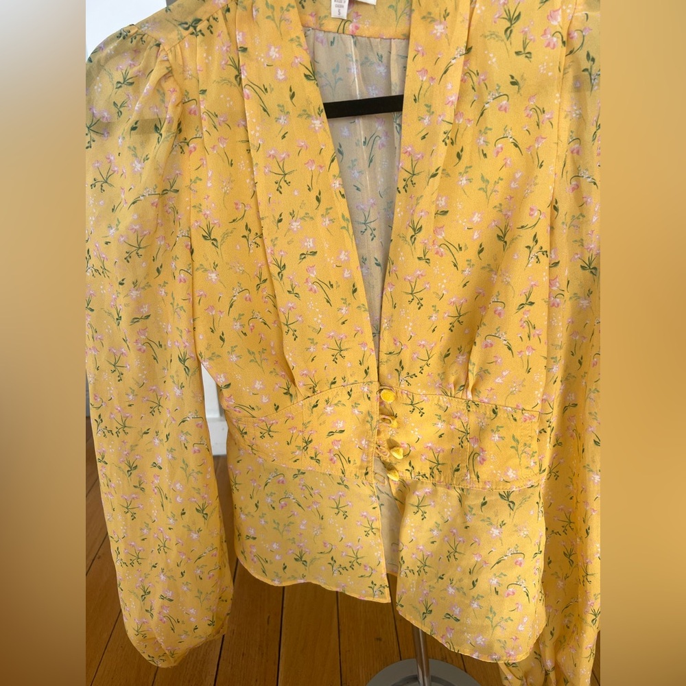 Divine Heritage Silk Yellow Floral Top with Corset Style waist size small